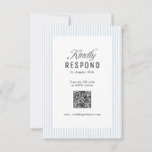 Dusty Blue Striped Elegance Classy QR Code Wedding 出欠カード (正面)