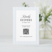 Dusty Blue Striped Elegance Classy QR Code Wedding 出欠カード (スタンド正面)