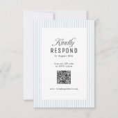Dusty Blue Striped Elegance Classy QR Code Wedding 出欠カード (正面)