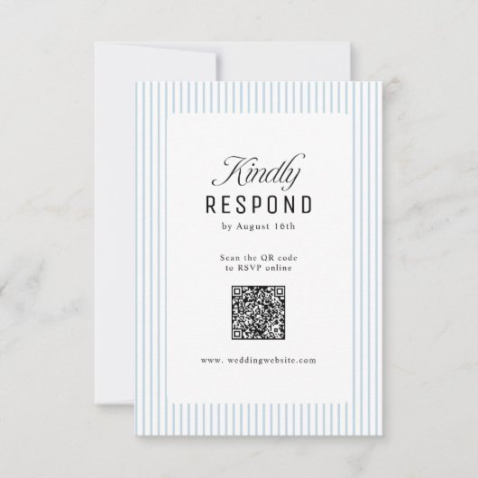 Dusty Blue Striped Elegance Classy QR Code Wedding 出欠カード (正面)