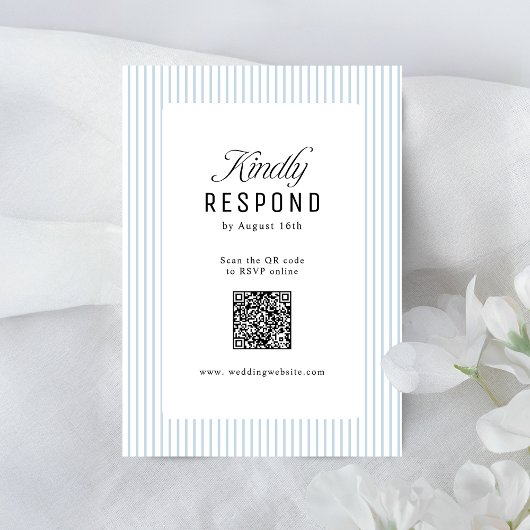 Dusty Blue Striped Elegance Classy QR Code Wedding 出欠カード