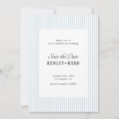 Dusty Blue Striped Elegance Classy Wedding セーブザデート (正面)