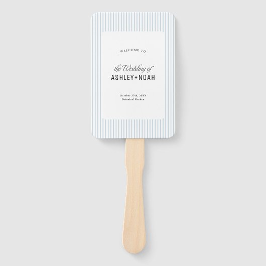 Dusty Blue Striped Elegance Classy Wedding Program ハンドファン (正面)