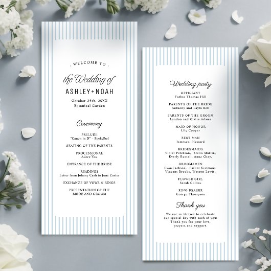 Dusty Blue Striped Elegance Classy Wedding Program メニュー