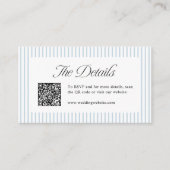 Dusty Blue Striped QR Code Classy Wedding Details プレイスカード (正面)