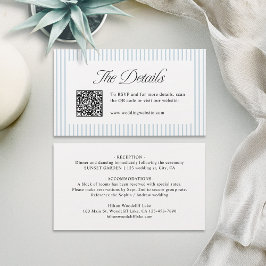 Dusty Blue Striped QR Code Classy Wedding Details プレイスカード