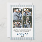 Dusty Blue Stripped Blue Bow Christmas 5 Photo シーズンカード (裏面)
