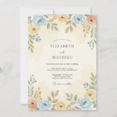 Dusty Blue Subtle Botanical Wedding 招待状 (正面)