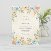 Dusty Blue Subtle Botanical Wedding 招待状 (スタンド正面)