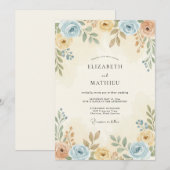 Dusty Blue Subtle Botanical Wedding 招待状 (正面/裏面)