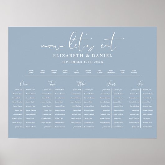 Dusty Blue Table Plan Wedding Seating Chart ポスター (正面)