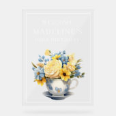 Dusty Blue Teacup Yellow Flowers  アクリルサイン (正面)