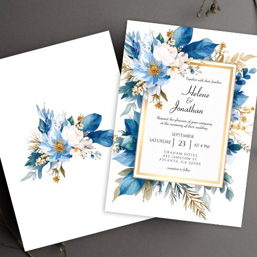 Dusty Blue Terracotta Boho Chic Elegant Wedding 招待状