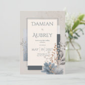 Dusty Blue Terracotta Geometric Botanical Wedding 招待状 (スタンド正面)