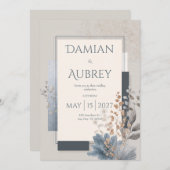 Dusty Blue Terracotta Geometric Botanical Wedding 招待状 (正面/裏面)