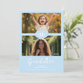 Dusty Blue Then & Now Timeline Graduate 2-Photo 招待状 (スタンド正面)