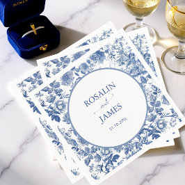 Dusty Blue Toile Floral Personalized Wedding スタンダードカクテルナプキン
