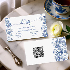 Dusty Blue Toile Floral Wedding Website QR Details エンクロージャーカード