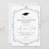 Dusty Blue Toile Frame Graduation Invite 招待状 (正面)
