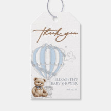 Dusty Blue Toile Hot Air Balloon Bear Thank You