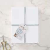 Dusty Blue Toile Hot Air Balloon Bear Thank You ギフトタグ (より糸付き)