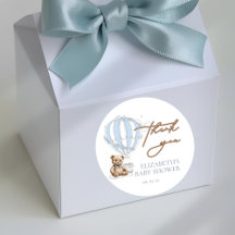 Dusty Blue Toile Hot Air Balloon Bear Thank You