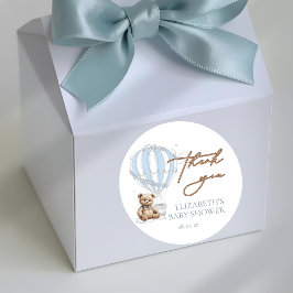 Dusty Blue Toile Hot Air Balloon Bear Thank You ラウンドシール