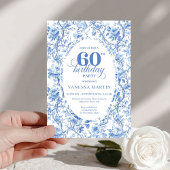 Dusty Blue Toile Roses 60th Birthday Digital 招待状