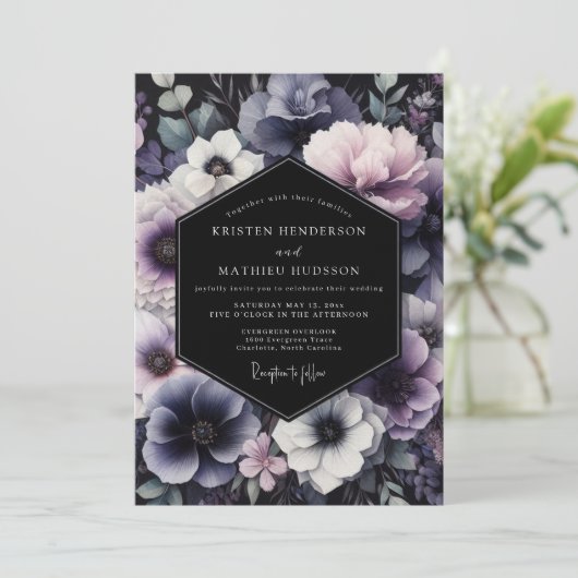 Dusty Blue Twilight Bloom Wedding 招待状 (スタンド正面)
