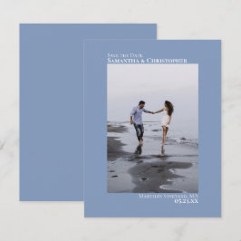 Dusty Blue Vertical Photo Minimalist 結婚's セーブザデート