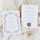 Dusty Blue Victorian Floral All in One Wedding 招待状