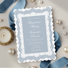 Dusty Blue Vintage Elegant Victorian Lace Wedding 招待状