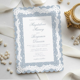 Dusty Blue Vintage Elegant Victorian Lace Wedding 招待状
