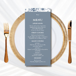 Dusty Blue Vintage Floral French Wedding Menu メニュー