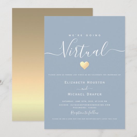 Dusty Blue Virtual 結婚's 招待状 (正面/裏面)
