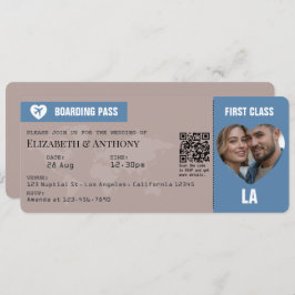 Dusty Blue & Warm Taupe Boarding Pass Wedding 招待状