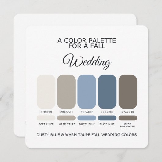 Dusty Blue Warm Taupe Fall Wedding Palette Card 招待状 (正面/裏面)