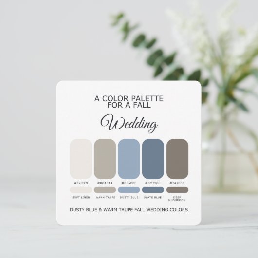 Dusty Blue Warm Taupe Fall Wedding Palette Card 招待状 (スタンド正面)