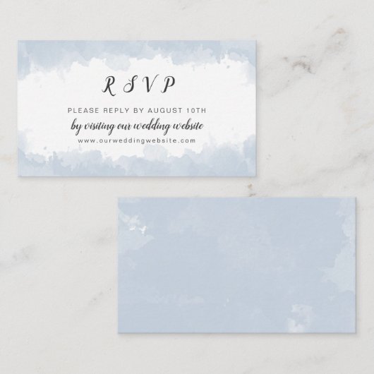 Dusty Blue Water Colorの結婚ウェブサイトRSVP エンクロージャーカード (正面/裏面)