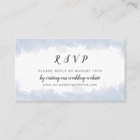 Dusty Blue Water Colorの結婚ウェブサイトRSVP エンクロージャーカード (正面)