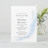 Dusty Blue Watercolor Baptism Boy 招待状 (スタンド正面)