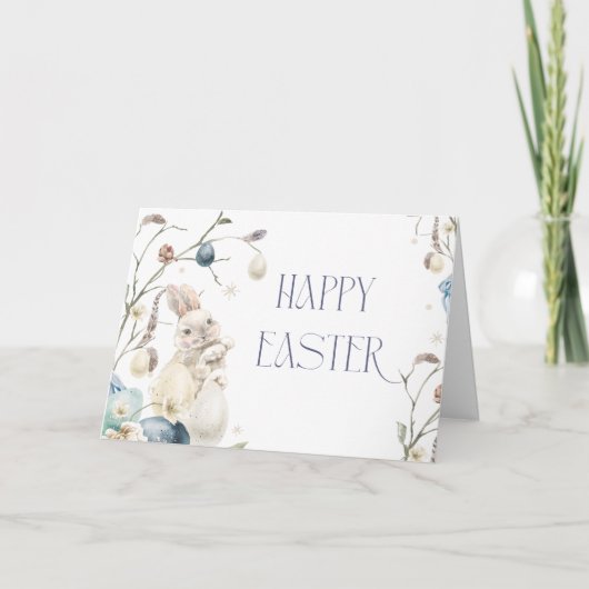 Dusty Blue Watercolor Easter Holiday Card サンキューカード (正面)