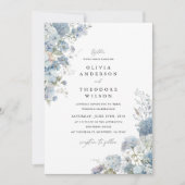 Dusty Blue Watercolor Floral Elegant Wedding 招待状 (正面)