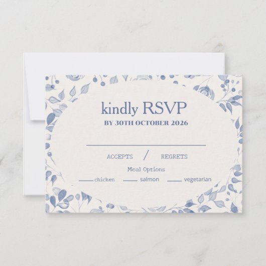 Dusty Blue Watercolor Floral Response Card 出欠カード (正面)