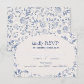 Dusty Blue Watercolor Floral Response Card 出欠カード (正面/裏面)