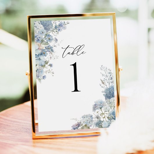 Dusty Blue Watercolor Floral Table Number テーブルナンバー