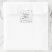 Dusty Blue Watercolor Floral Wedding スクエアシール (バッグ)