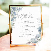 Dusty Blue Watercolor Floral Wedding Bar Menu 台座サイン