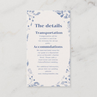 Dusty Blue Watercolor Floral Wedding Invitation エンクロージャーカード