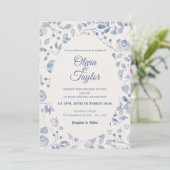 Dusty Blue Watercolor Floral Wedding Invitation 招待状 (スタンド正面)